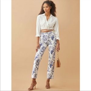 Reformation Size 24 Cynthia Toile High Rise Straight Jeans Monaco Print